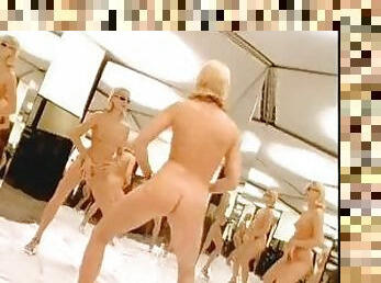 Wild blond babe with round ass strips for camera then masturbates
