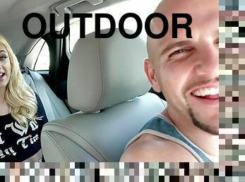 Shoplifting Rebel Fucks On The Run - Blonde Uma Jolie Flirting with her Driver in the Car