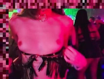 Tits out on the dancefloor at a packed night club!