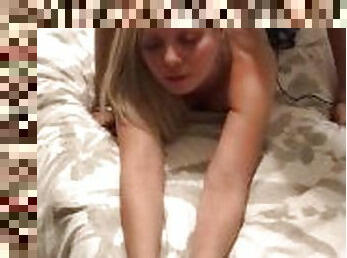 Cuckold films MILF girlfriend in knee high socks getting fucked hard by stranger while prone!