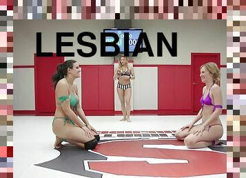 Freaky lesbian chicks have a throwdown in wrestling ring