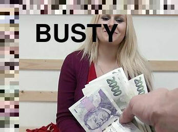 Busty blonde Angel Wicky fucks for cash