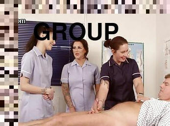 CFNM group HJ by slutty nurses for their favorite patient