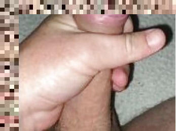 White male handjob his own tender fat cock at home