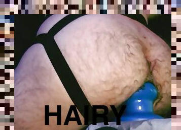 Hairy bubble butt teased and wrecked with huge toys