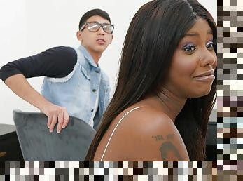 Behind His Mom's Back - interracial with ebony babe Daizy Cooper