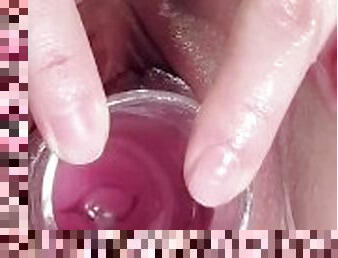 Masturbating my pussy with glass tube all the way to my cervix SO DEEP