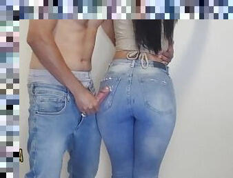 Perverted husband ejaculated in his hot wife's jeans