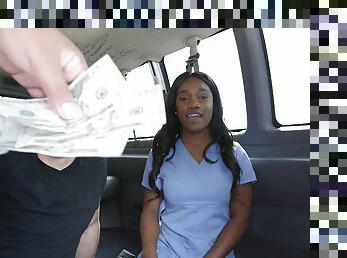 Ebony chick accepts good cash for a round of bang bus porn