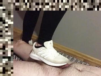 Trampling cocks and balls in white adidas (CBT)