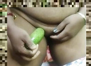 Standing fucking with green cucumber Juicy pussy Indian bhabi