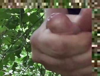 Quick Cum in the woods after getting horny and no hot mouth about.