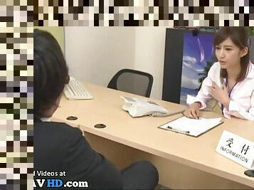 Japanese office lady pantyhose footjob to his boss