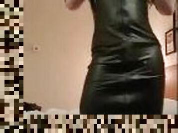 Jerking off in a latex dress