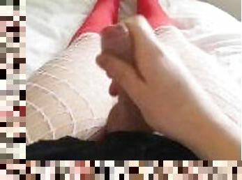 Cute Femboy in Fishnets and stockings oozing cum