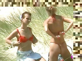 Lesbian amateur voyeur on the beach