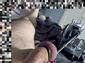 Fucked by a fucking machine with a big purple cock dildo