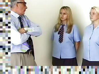 Old man brutally spanks schoolgirls