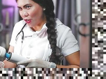 Nurse DominaFire Edging her Slave in Metal Chastity