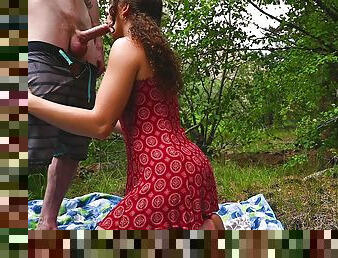 Gf Gives Outdoor Blowjob With Closeup Cumshot All Over Dress