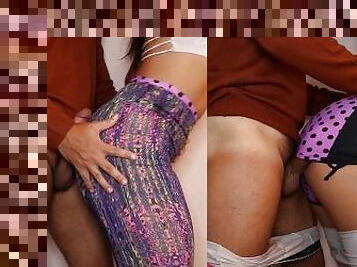Persistent Perverted Guy gets Assjob from Hot Latina in Leggings and She let him Fuck her Shorts!
