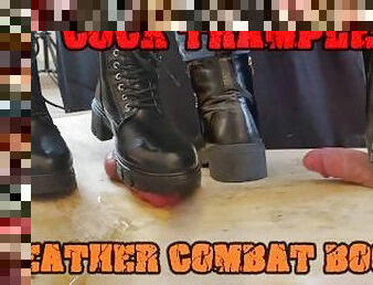 Crushing his Cock in Combat Boots Black Leather - CBT Bootjob with TamyStarly - Ballbusting, Femdom