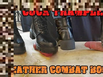 Crushing his Cock in Combat Boots Black Leather - CBT Bootjob with TamyStarly - Ballbusting, Femdom