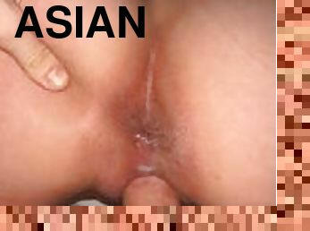 asiatisk, røv, fisse-pussy, amatør, kæmpestor-pik, creampie, sperm, pik