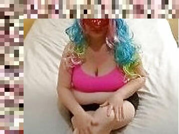 Pamela Croft cock blowjob pregnant busty MILF multicolour hair spanish