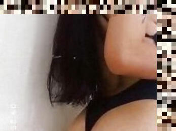 sexy hot brunette with big boobs masturbating