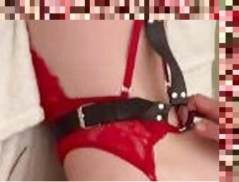 College Teen wearing Red Lingerie Fucked Doggystyle