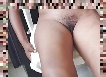 How I brush my hairy pussy, oil my body and get wet fingering myself