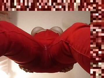 POV Blonde Pees in Tight Red Jeans Over You ASMR