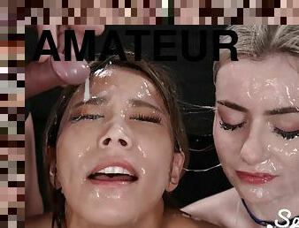 Emily Belle & Saki Kawanami's Sticky Bukkake Facials Video