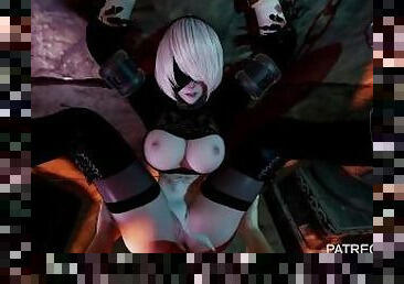 Squirting from Anal POV chained on wall and fucked 2b nier automata