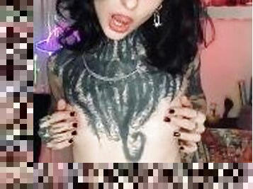 Goth Girl with Perfect Body carreses herself