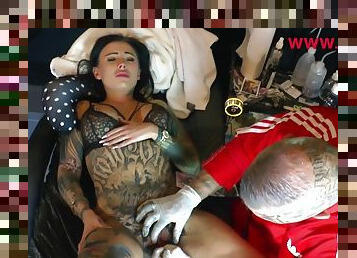 Pussy Tattoo And Blowing A Cock While Suffering