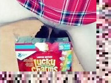 Peeing in a box of lucky charms