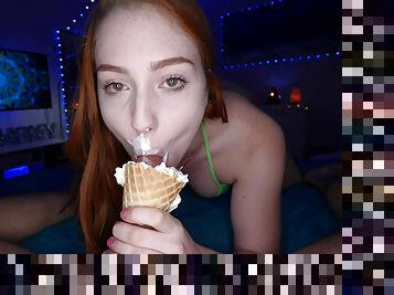 Ginger slut rides in reverse for full POV anal