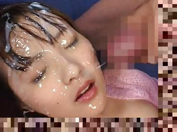 Japanese beauty being covered with sperm