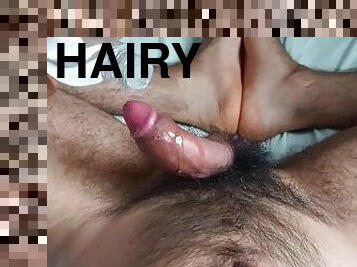 Homeless guy jacking off his veiny, hairy cock and cuming all over his feet