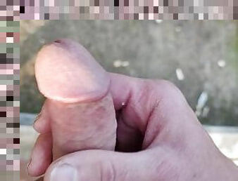 Loads of cum jerking off outside