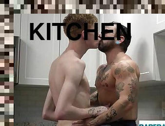 MTF pussy fucked in the kitchen by skinny redhead twink
