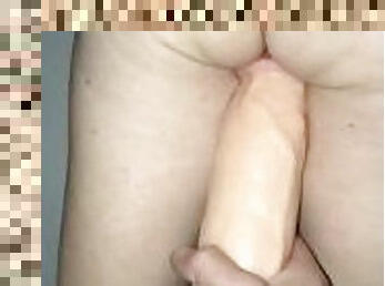 Milf getting fucked by 12” dildo