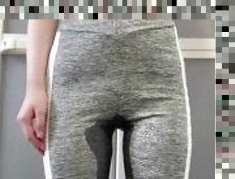 Cant Hold Morning Pee! Wetting gray leggings