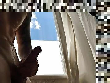 Man solo jetking off cock