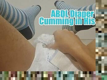 ABDL Diaper Boy Cumming in His Diaper