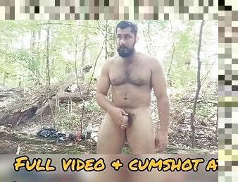 Hot Hairy Bodybuilder Muscle Daddy Jerking Off in the Forest