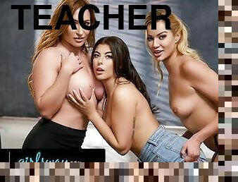 GIRLSWAY - Hot Teachers Sophia Locke & Gal Ritchie Dominate Student Cherry Kiss With Hard Rough Sex!