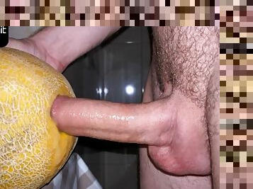 Horny Guy Fucking a Juicy Melon while Moaning until Creampie - 4K